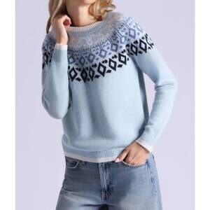 NEW MINNIE ROSE fair isle crew neck sweater in fresco blue combo